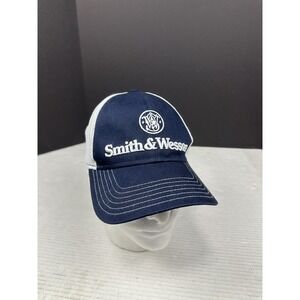 Smith & Wesson Snap Back Hat Cap Blue White Embroidered One Size EUC